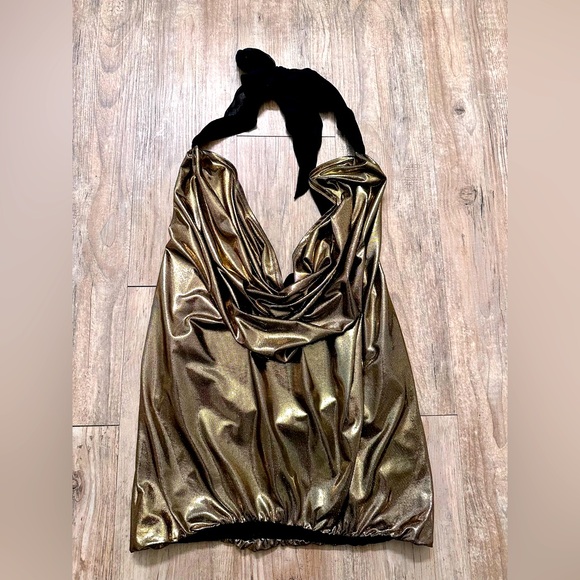 Alice and Olivia Liquid Metallic Gold Halter Top - Picture 1 of 16